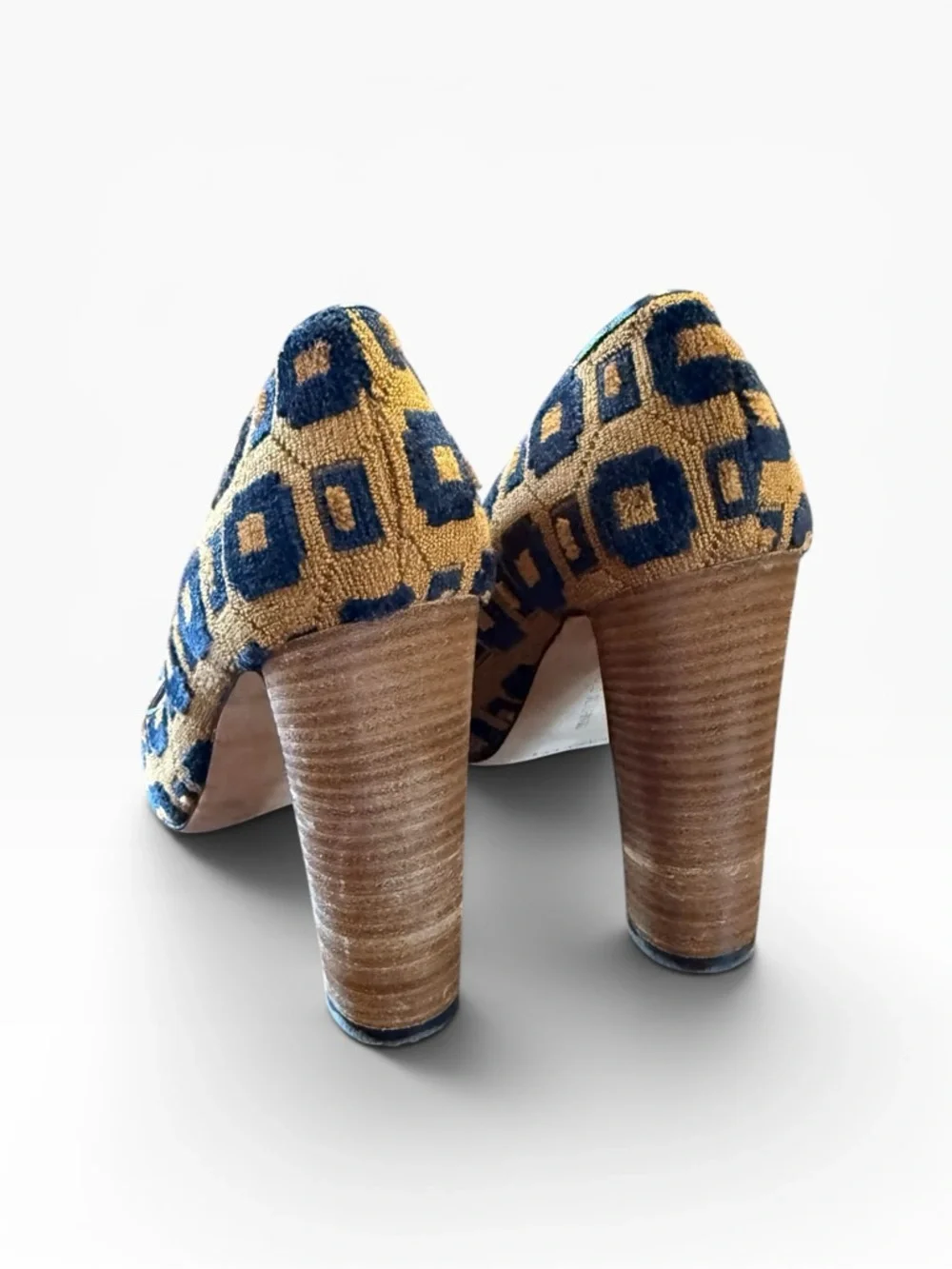 Manolo Blahnik Woven Geometric Block Heel Pumps Mustard & Black EU 38.5 US 8.5